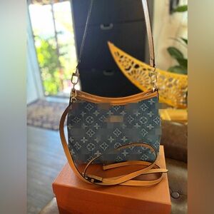 Stylish Blue and Tan Designer Shoulder Bag